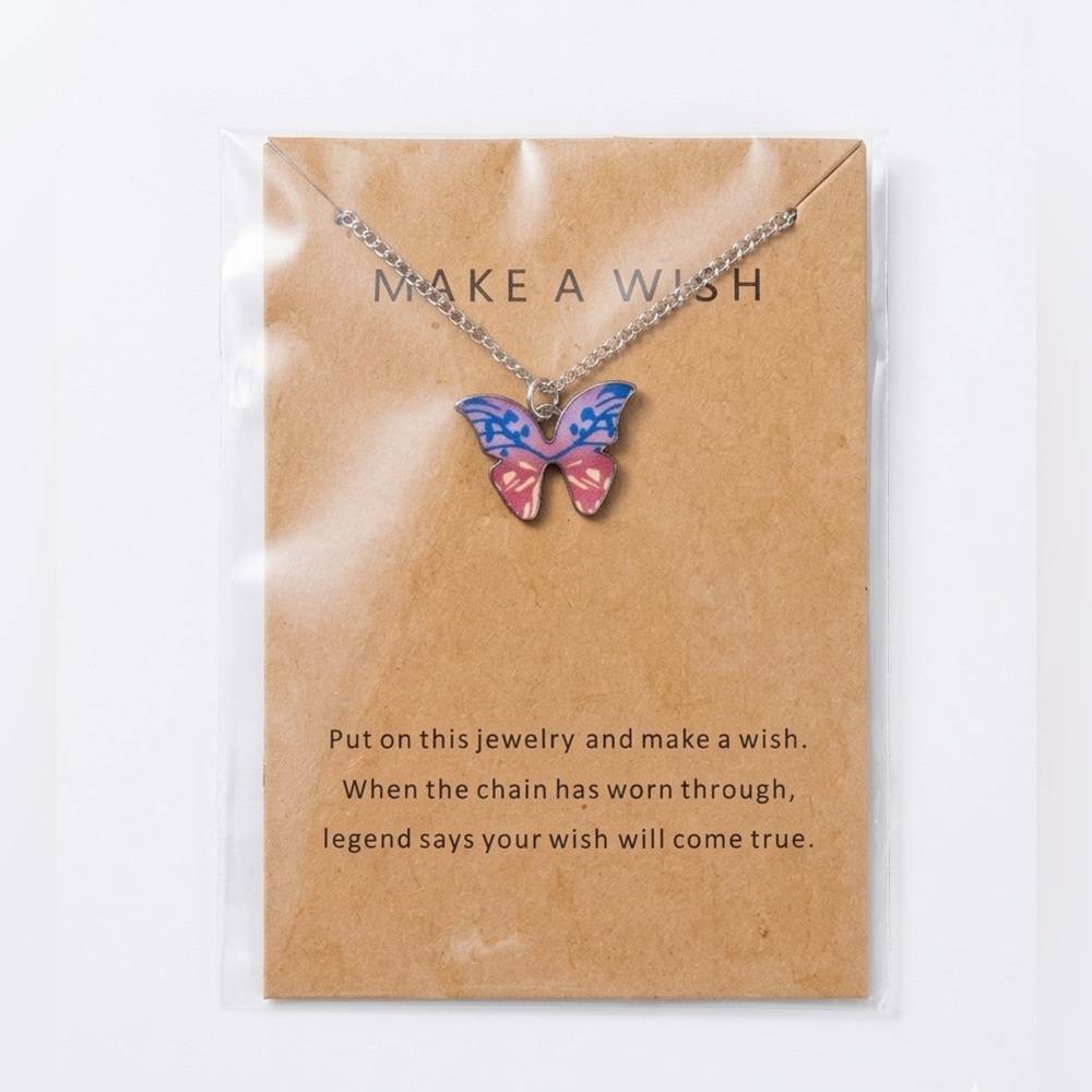 Pink And Blue Handmade Butterfly Pendant Necklace